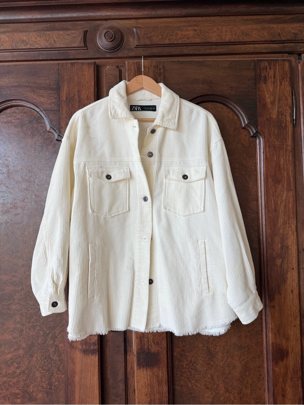Zara Off-White Corduroy Shacket with Chest Pockets